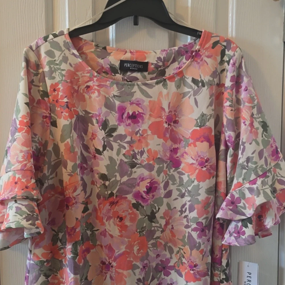 PERCEPTIONS NEW YORK BRAND WOMEN'S PLUS PINK FLORAL SHORT SLEEVES DRESS SIZE 1X